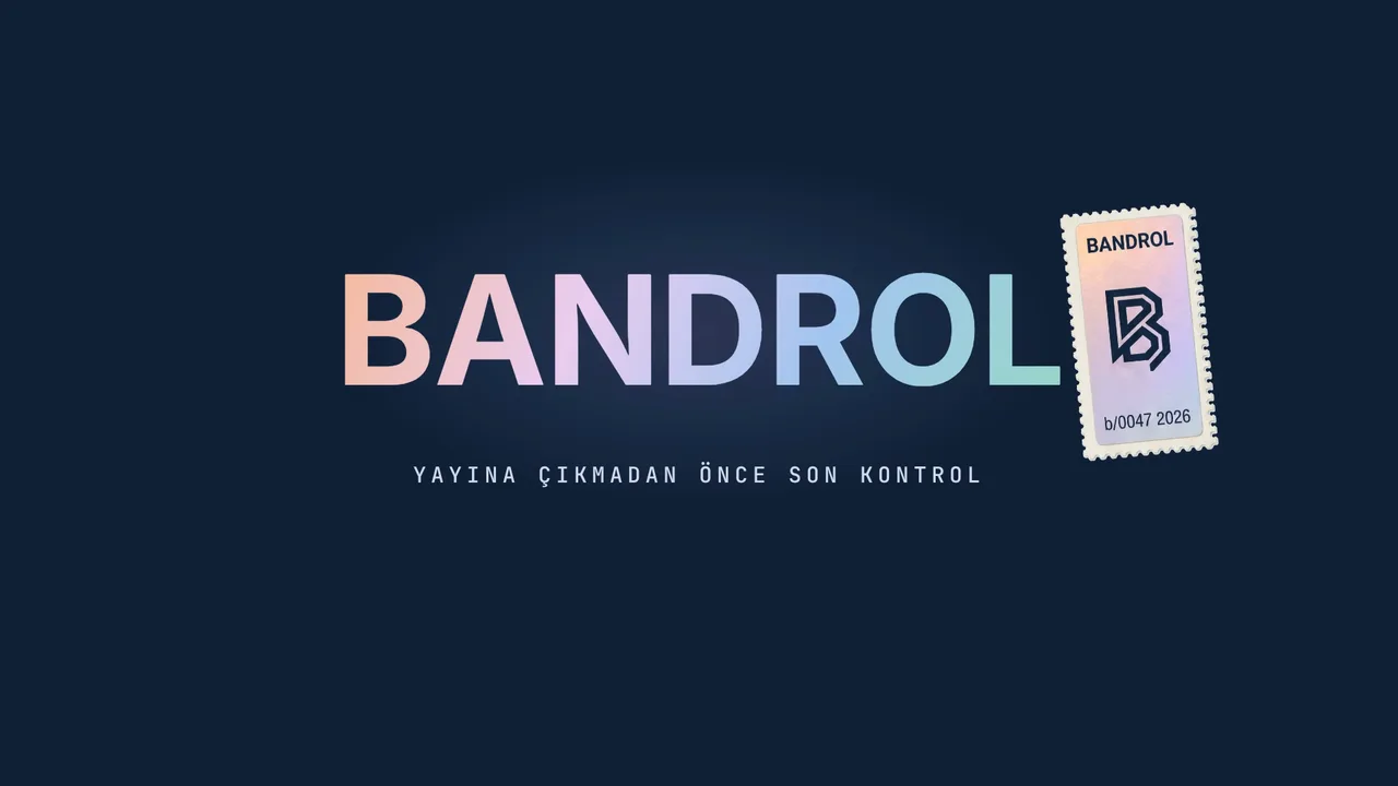BANDROL tanıtım filminden kare: holografik BANDROL yazısı ve numaralı pul